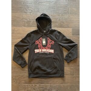 TRUE RELIGION MEN'S HOODIE BLACK W/Red White LOGO‎ SIZE XL